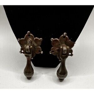 French Provincial 2 Brass Floral Antique Hardware Pulls Pendant Drawer Cabinet
